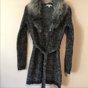 Grey and white faux knit cardigan